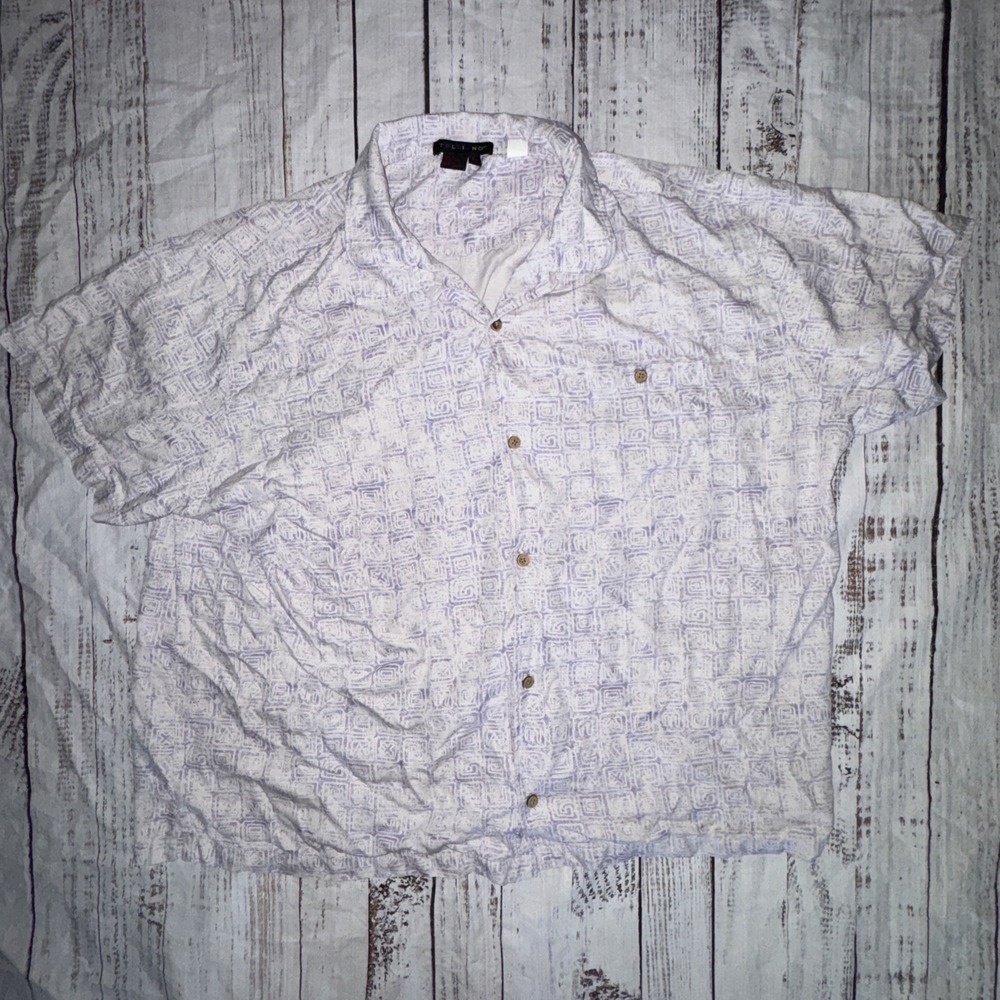 Vintage Tulliano Shirt Mens 4XL Button Up Short Sleeve Geometric White Blue